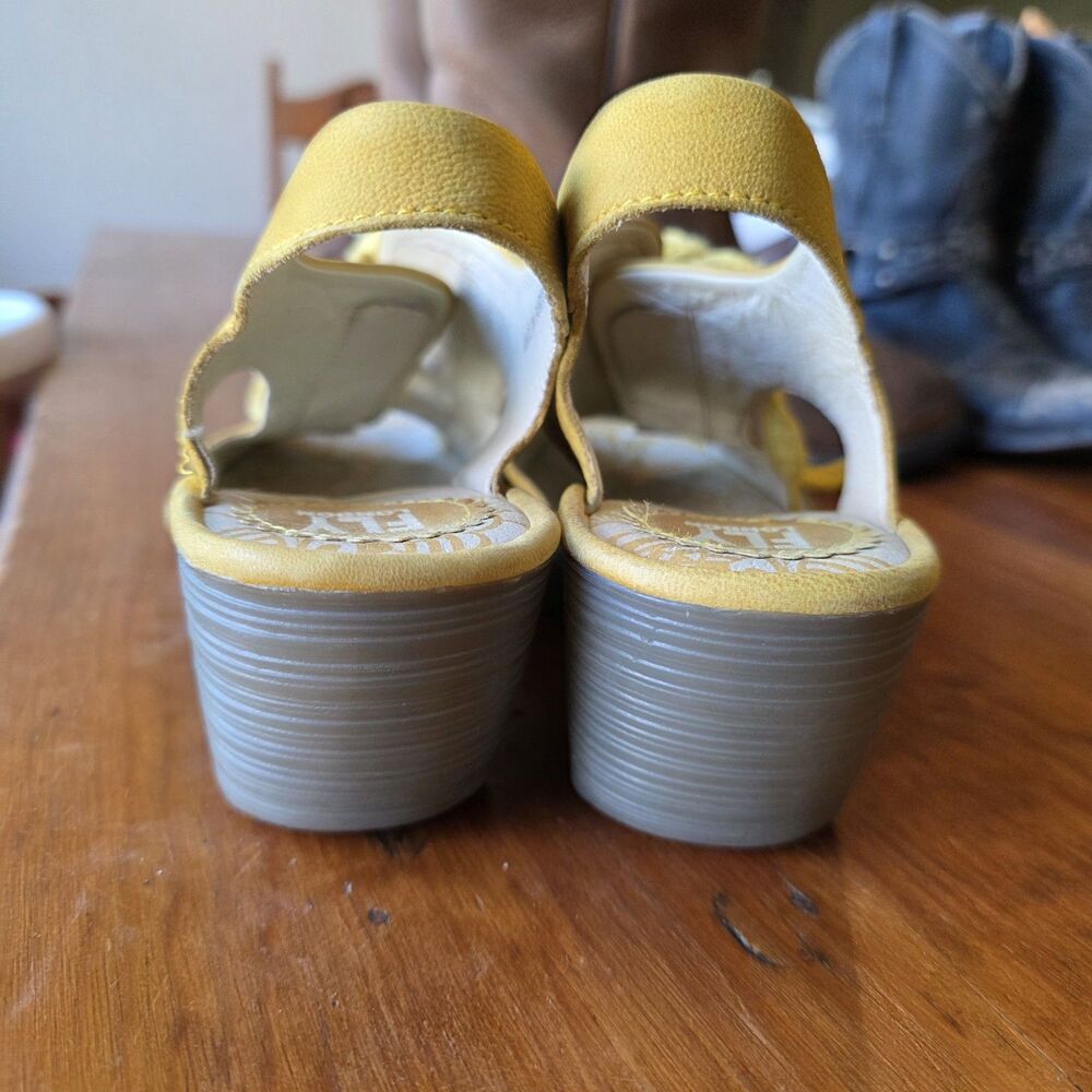 FLY London Women's 38 Ylfa Lace Up Wedge Yellow Sandals Made In Portugal - Picture 4 of 9
